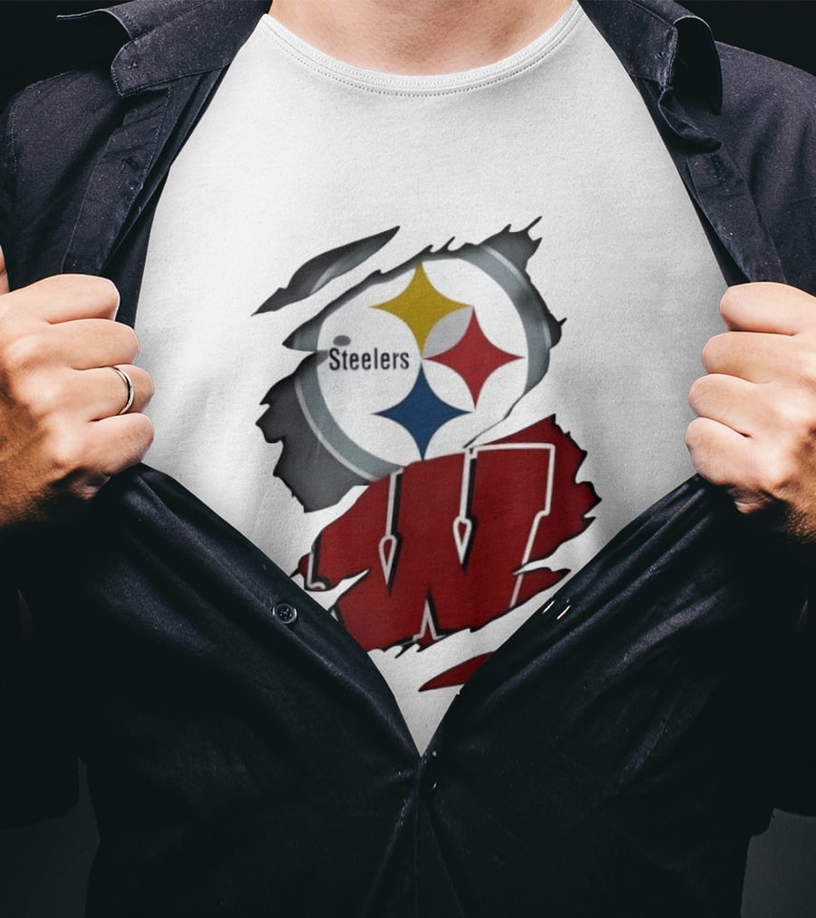 Pittsburgh Steelers Wisconsin Badgers Ripped Fabric T-Shirt