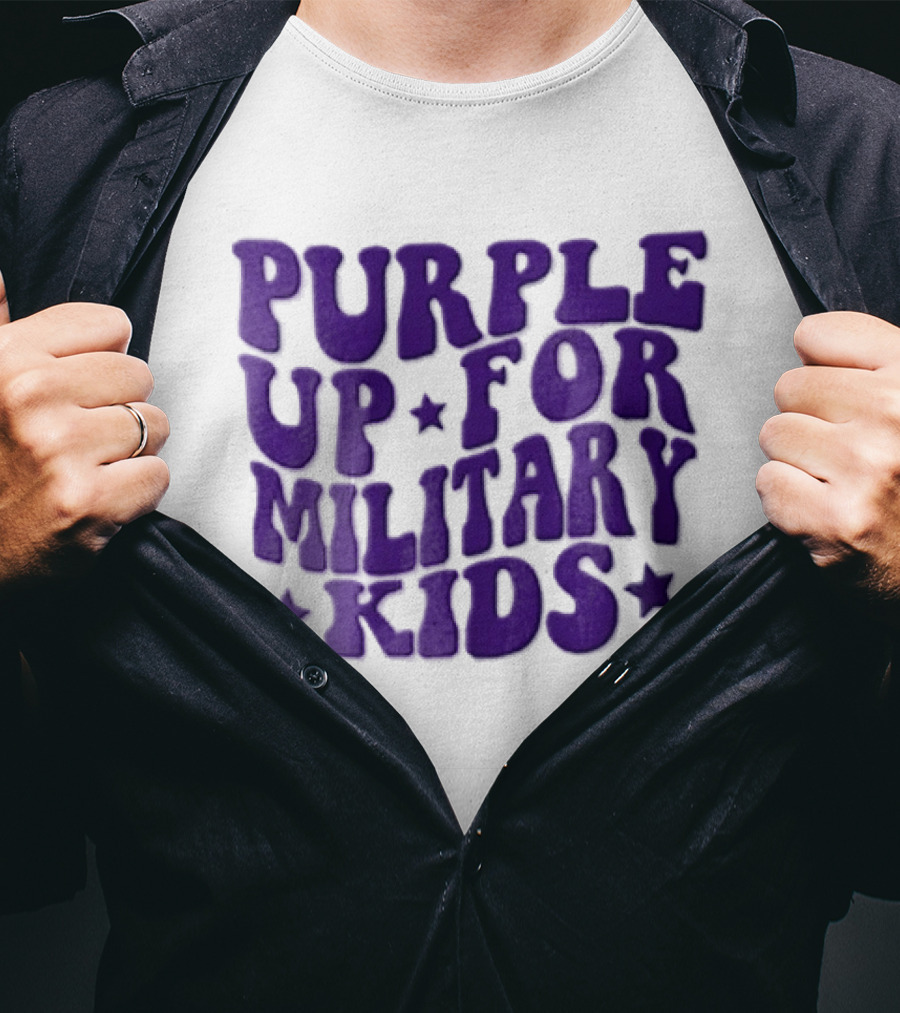 Purple Up For Military Kids Wavy Stars T-Shirt