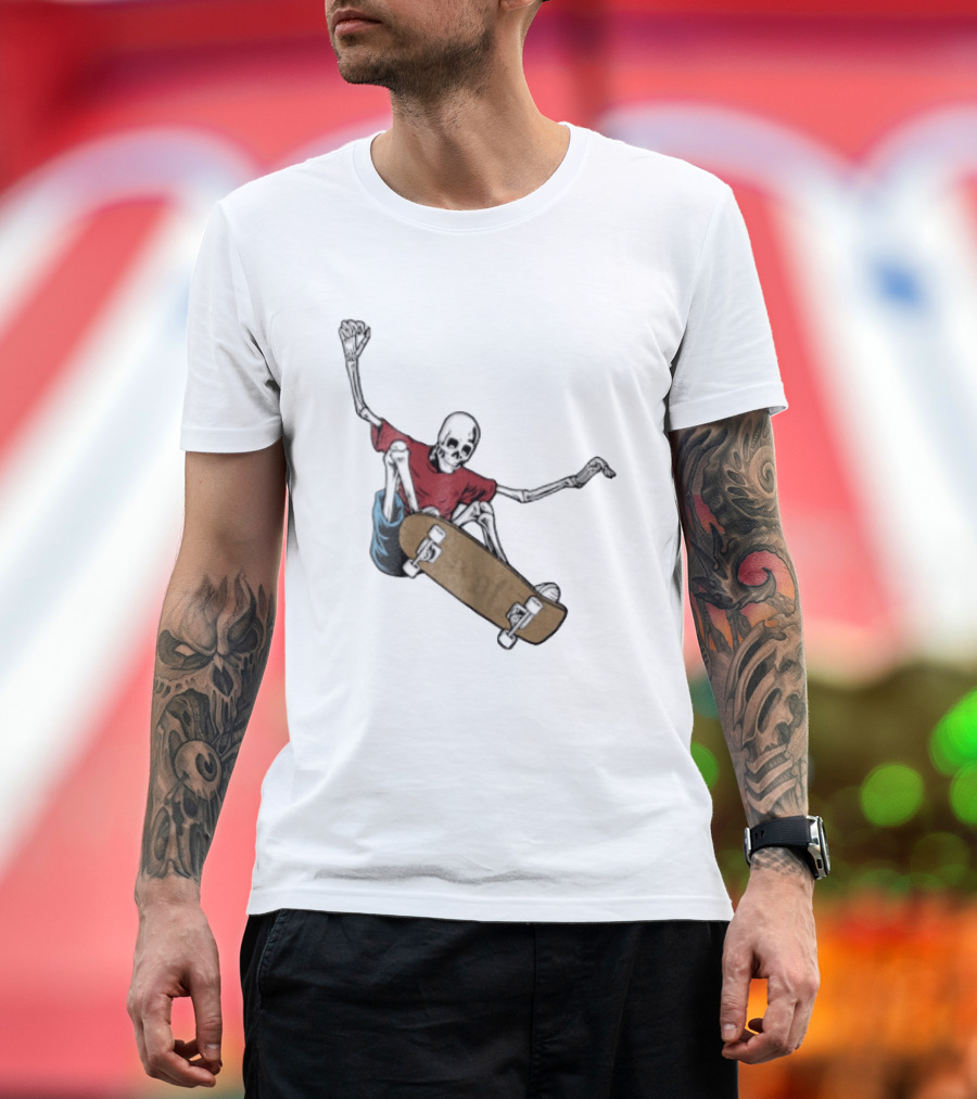 Skeleton Red Skateboard Stunt T-Shirt