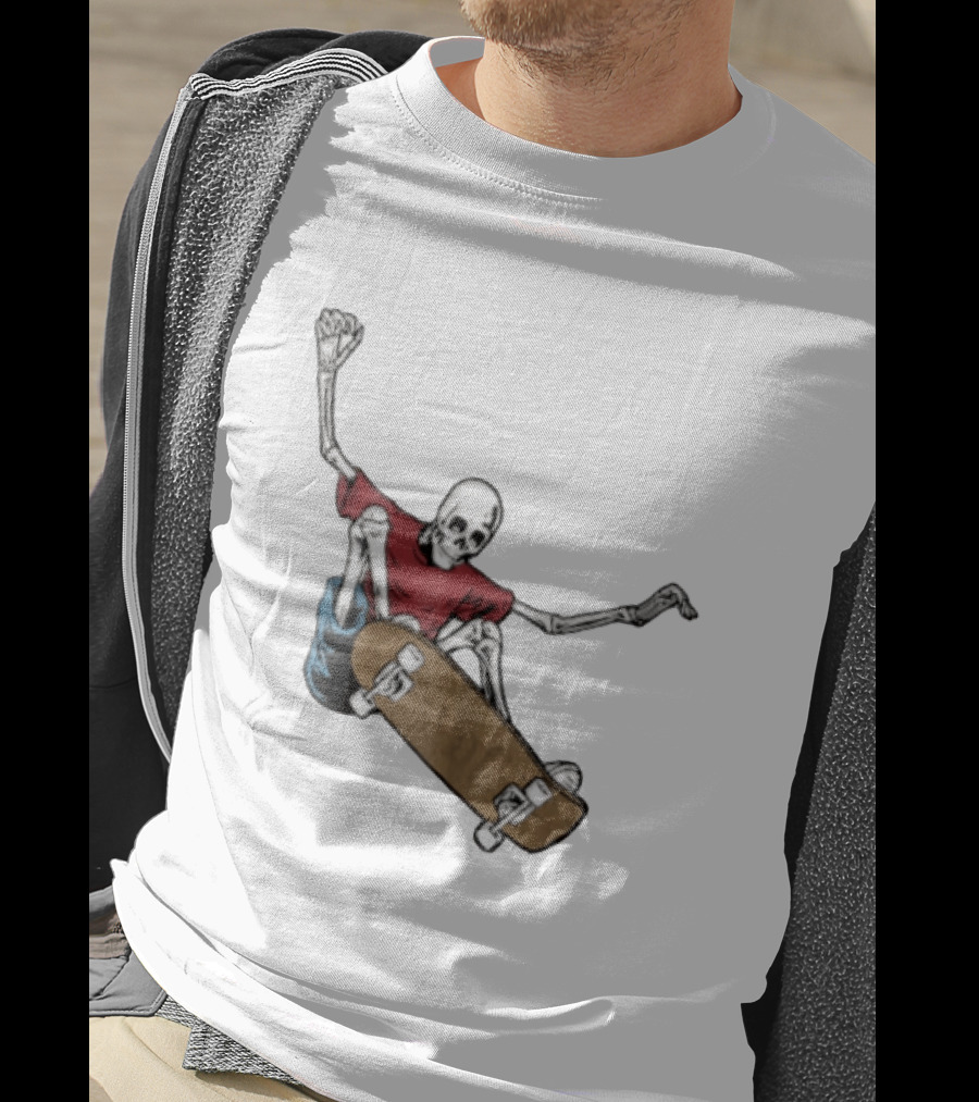 Skeleton Red Skateboard Stunt T-Shirt