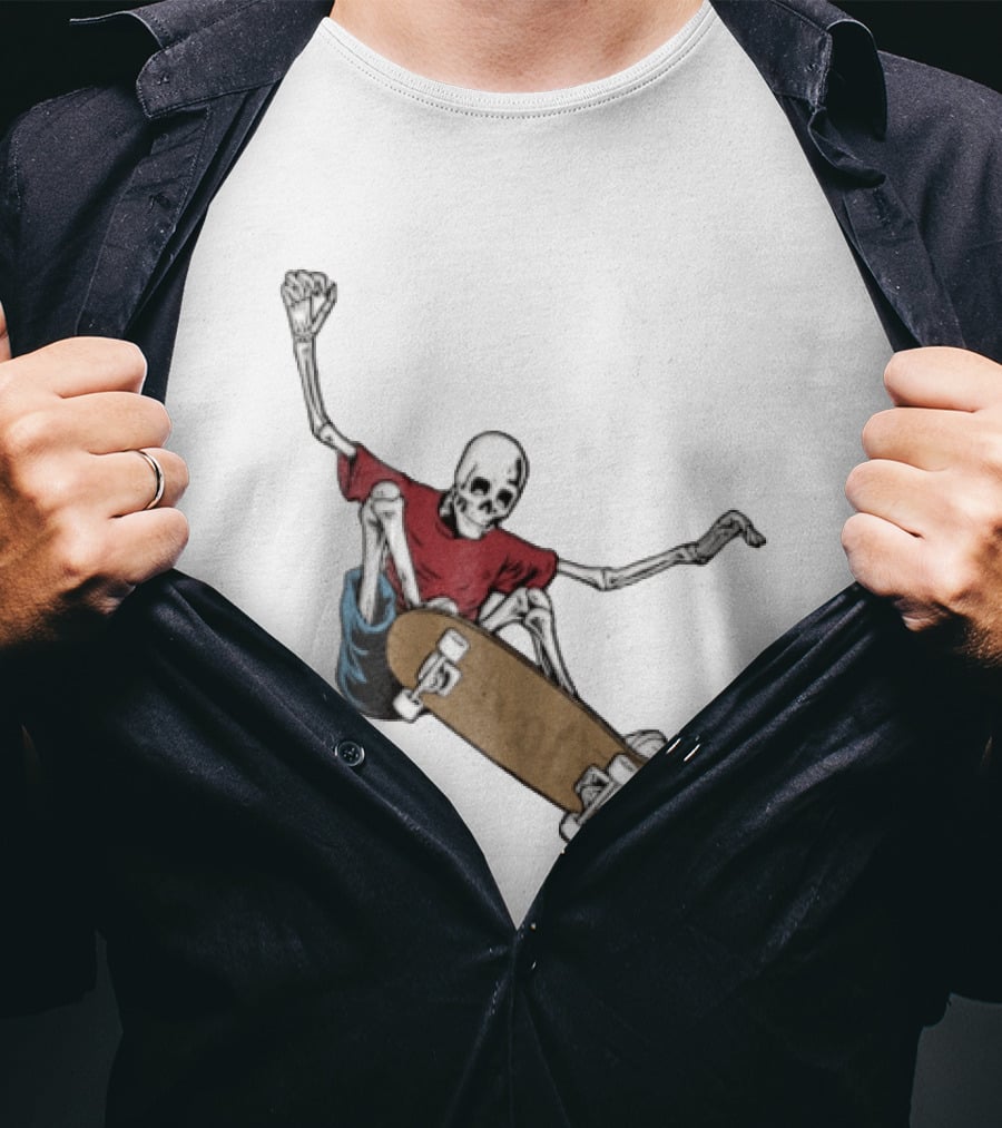 Skeleton Red Skateboard Stunt T-Shirt