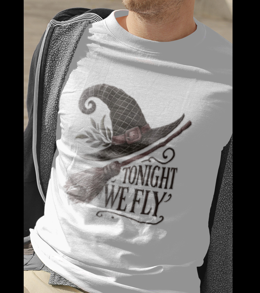Tonight We Fly Witch Hat Broomstick Leaves T-Shirt