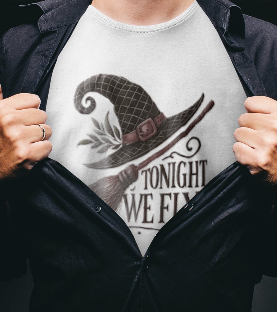Tonight We Fly Witch Hat Broomstick Leaves T-Shirt
