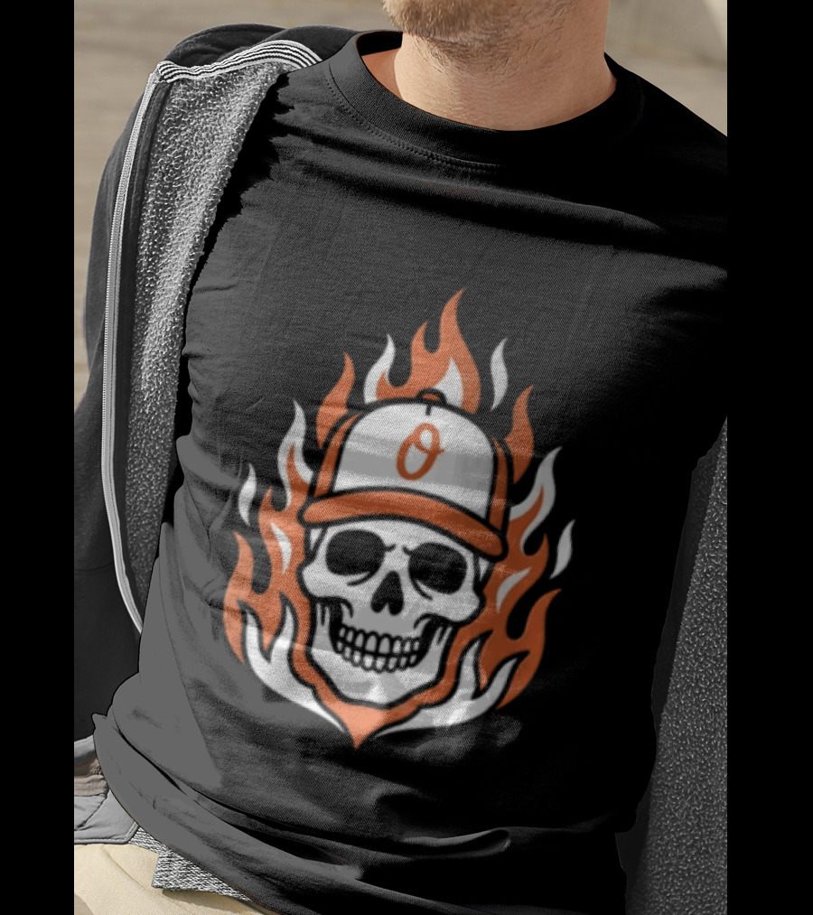 Baltimore Orioles Skull Cap Play Flame Cross Jesus T-Shirt
