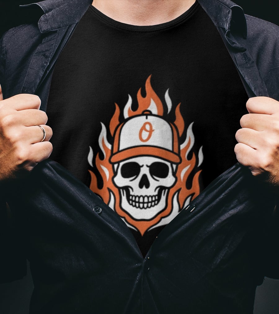 Baltimore Orioles Skull Cap Play Flame Cross Jesus T-Shirt