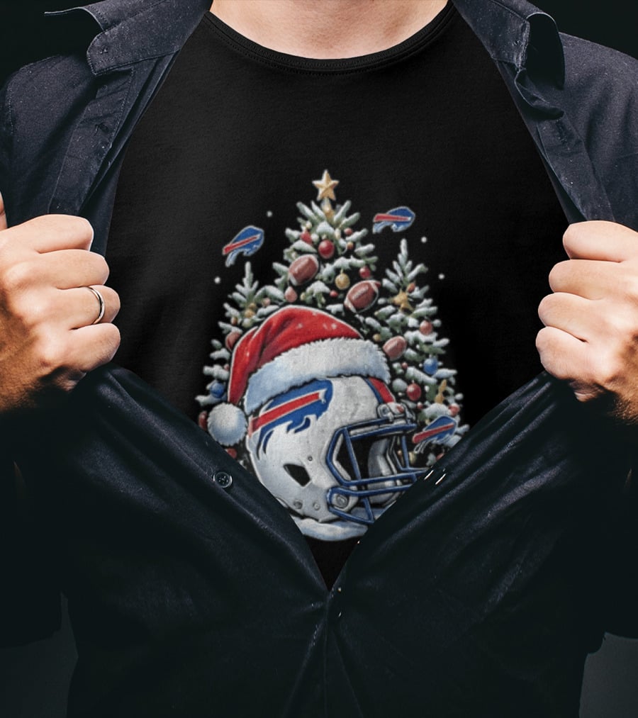 Buffalo Bills Christmas Tree Football Helmet Santa Hat 2026 Geno Stone T-Shirt