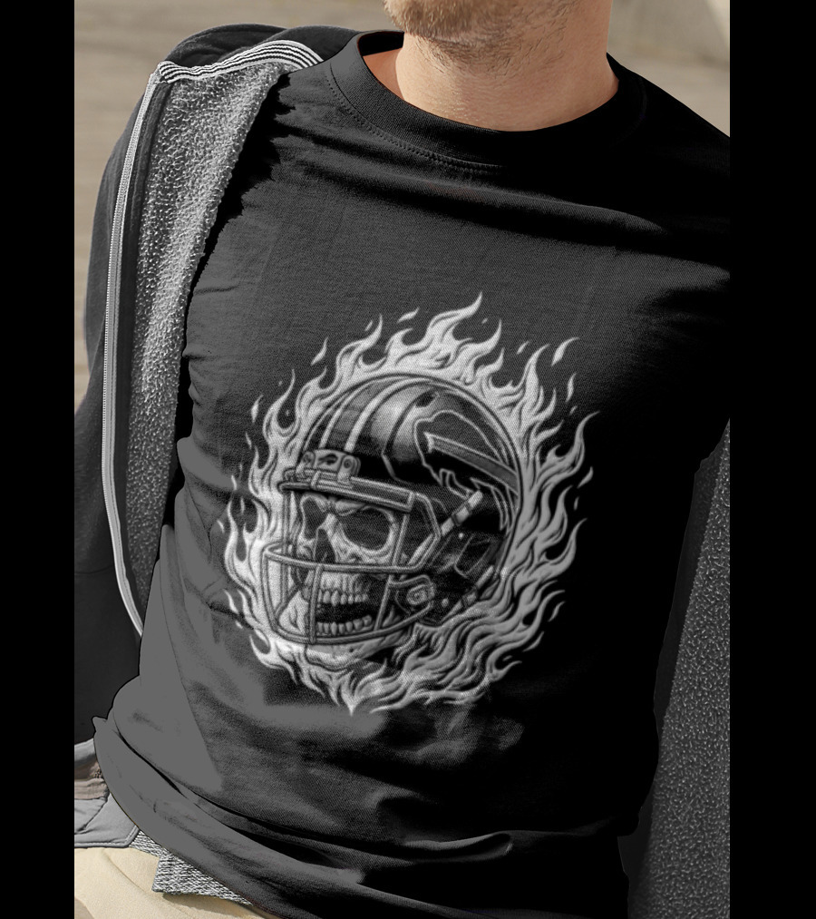 Buffalo Bills Josh Allen Skull Helmet Fire Stadium T-Shirt