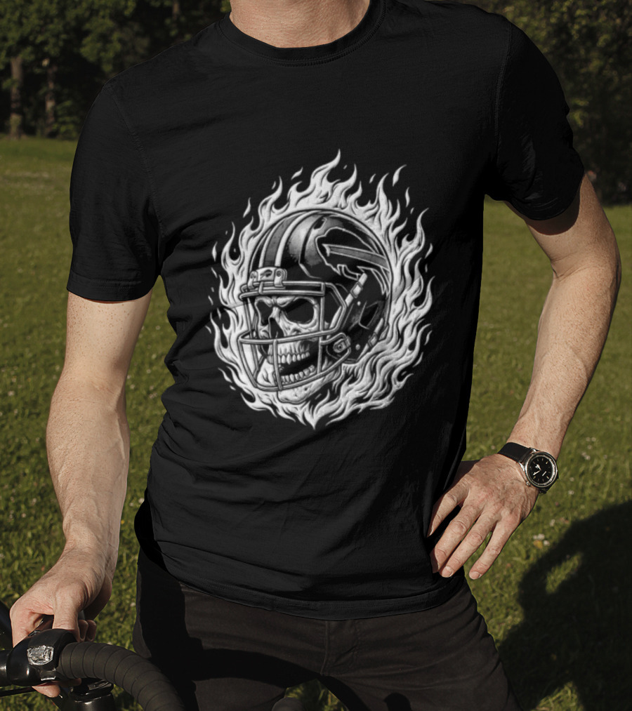 Buffalo Bills Josh Allen Skull Helmet Fire Stadium T-Shirt