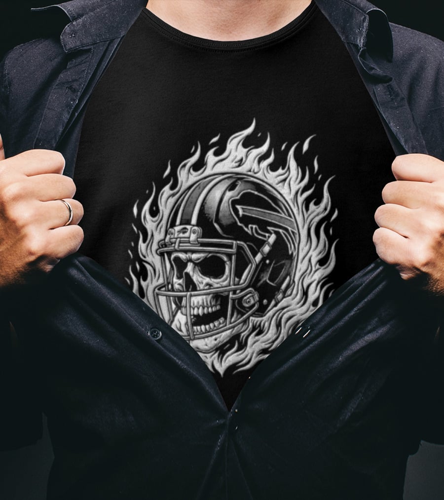 Buffalo Bills Josh Allen Skull Helmet Fire Stadium T-Shirt