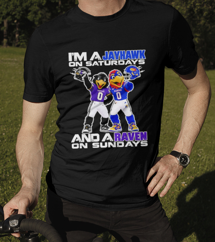 Kansas Jayhawks Saturdays Baltimore Ravens Sundays Football Mascots T-Shirt