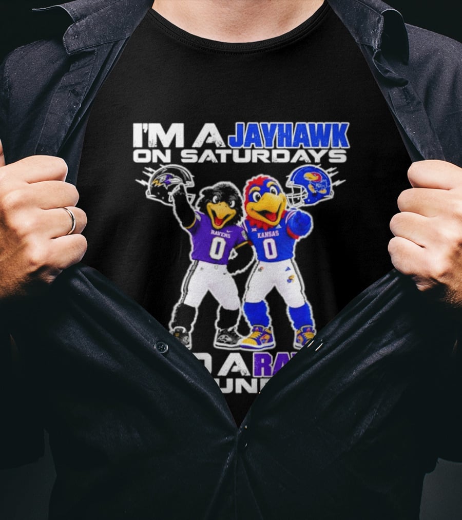 Kansas Jayhawks Saturdays Baltimore Ravens Sundays Football Mascots T-Shirt