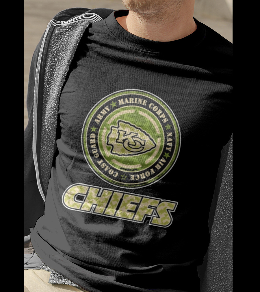 Kansas City Chiefs Military Support Army Marine Corps Navy Air Force Coast Guard Camouflage Chiefs T-Shirt