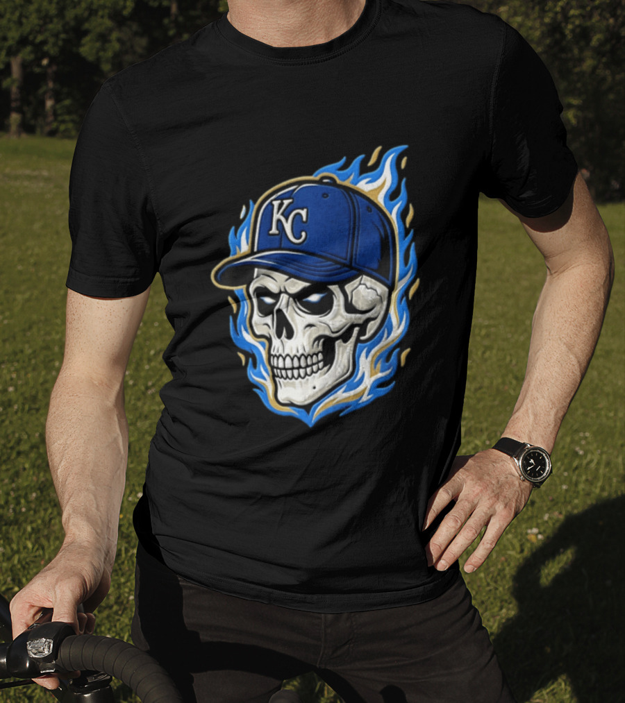 Kansas City Royals Skull Baseball Cap Flame T-Shirt