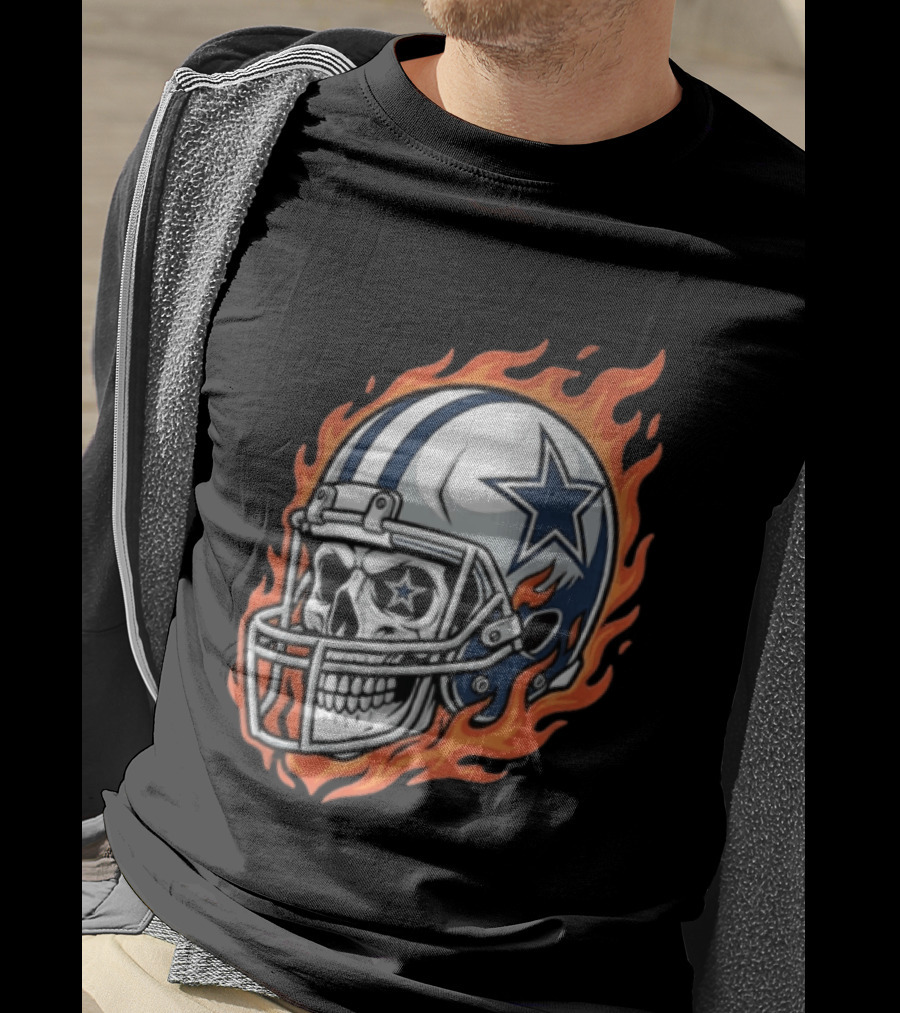 Dallas Cowboys Skull Helmet Flames T-Shirt