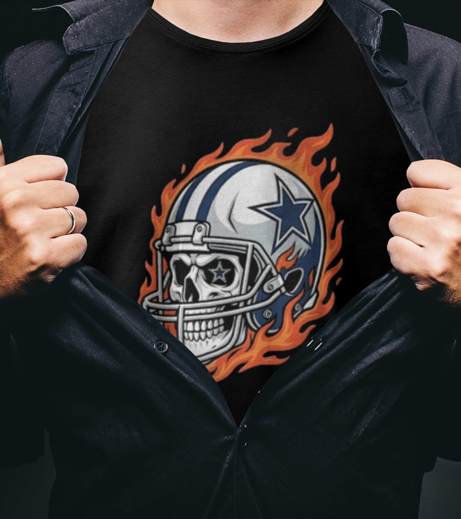 Dallas Cowboys Skull Helmet Flames T-Shirt