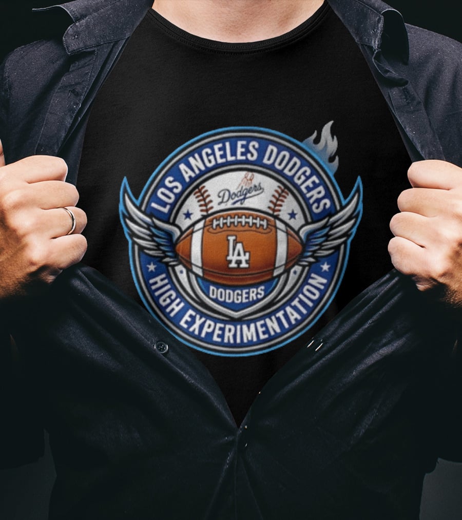 Los Angeles Dodgers High Experimentation Football Helmet Wings Fire Baseball T-Shirt