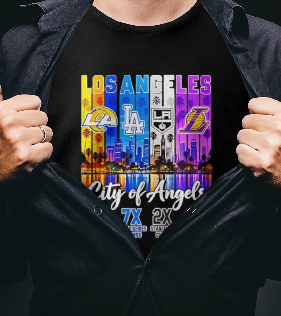 Los Angeles City Of Angels 2X Super Bowl 7X World Series 2X Stanley Cup 17X NBA Finals Champs T-Shirt