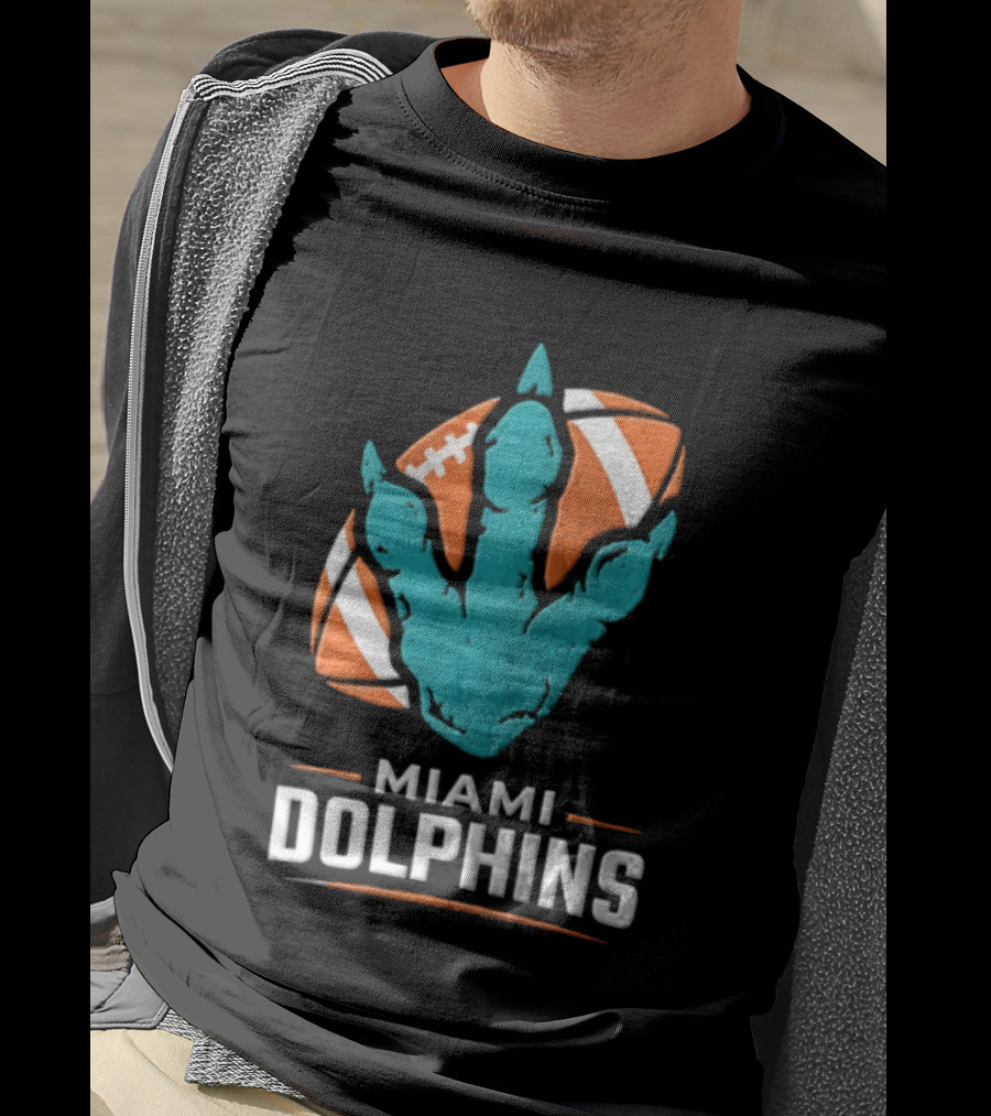 Miami Dolphins Big Roars Football Dinosaur Player Tackled T-Shirt