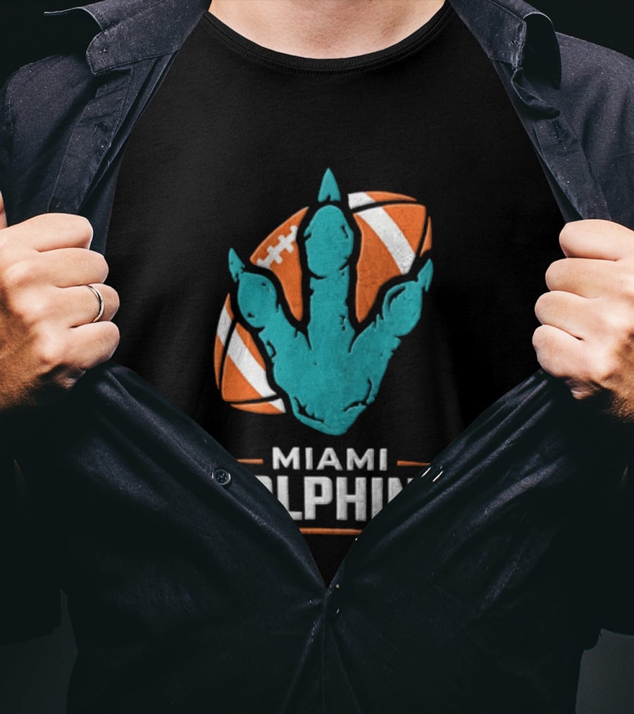 Miami Dolphins Big Roars Football Dinosaur Player Tackled T-Shirt