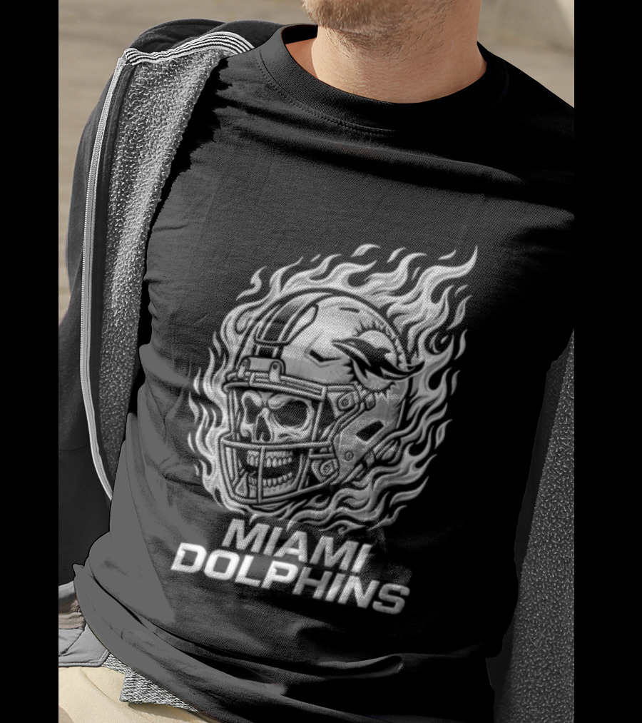 Miami Dolphins Fiery Skeleton Helmet T-Shirt