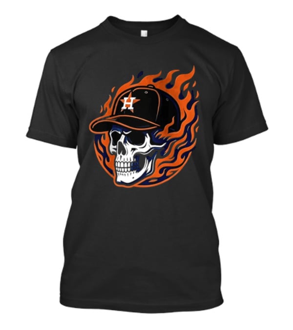 Houston Astros Skull Cap Flames Jesus Trophy T-Shirt