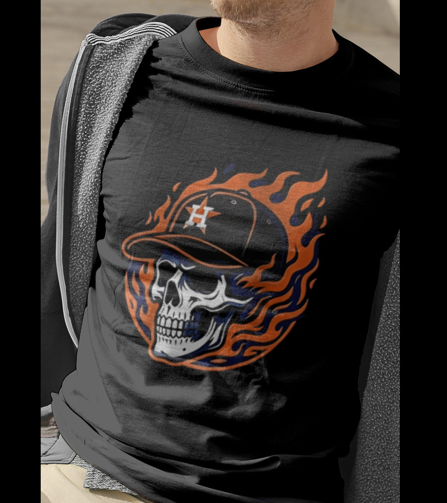 Houston Astros Skull Cap Flames Jesus Trophy T-Shirt