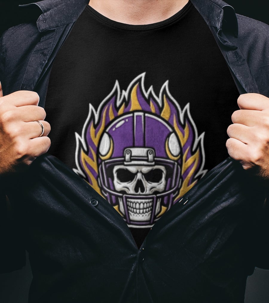 Minnesota Vikings Skull Helmet Flames NFL Football T-Shirt