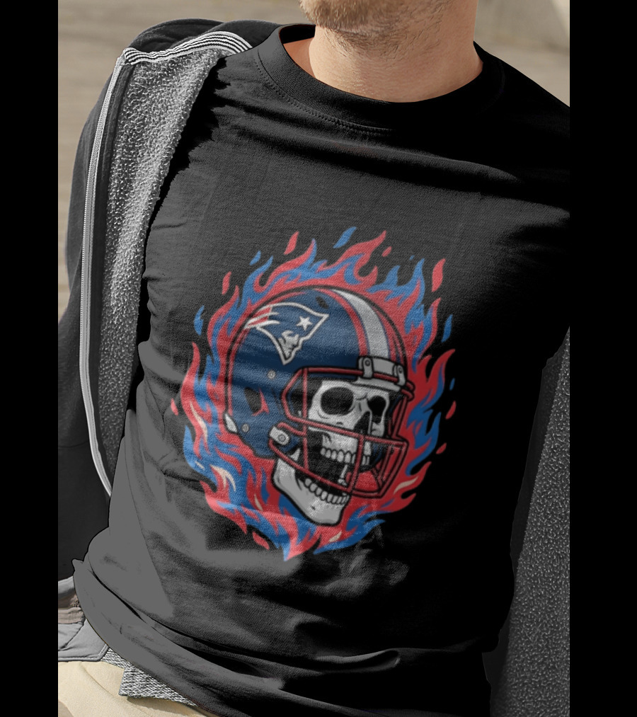 New England Patriots Tom Brady Skeleton Football Helmet Flames T-Shirt