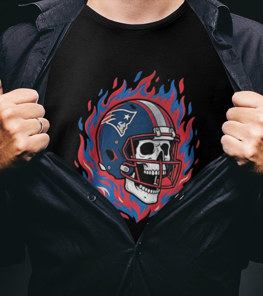 New England Patriots Tom Brady Skeleton Football Helmet Flames T-Shirt