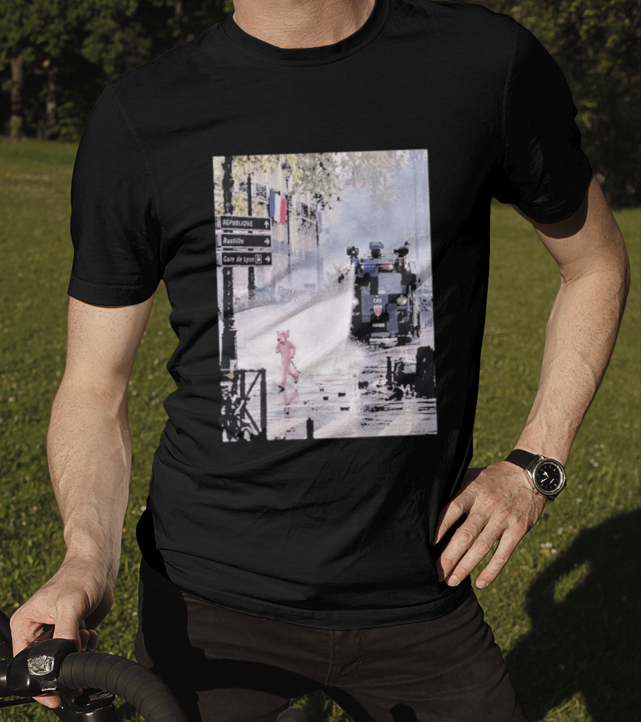 Pink Panther France 2026 Running Through Streets Under Riot Control Water Cannon T-Shirt