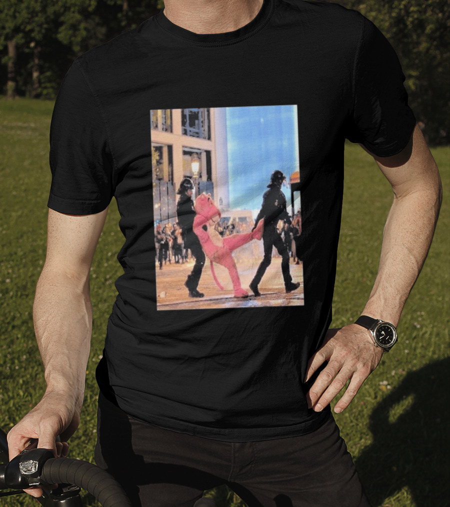 Original Pink Panther France Protests 2026 Police Mascot Arrest Scene T-Shirt