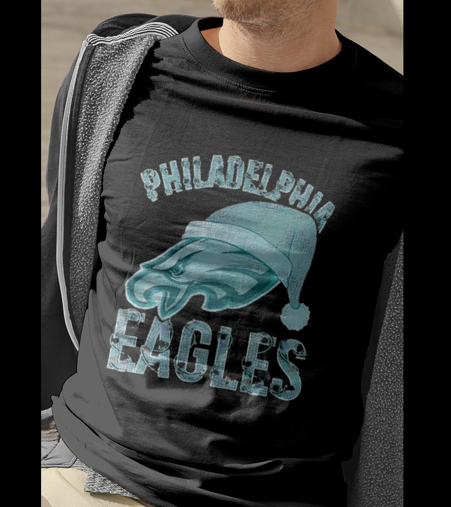 Philadelphia Eagles Festive Holiday Stone Studded Santa Hat T-Shirt