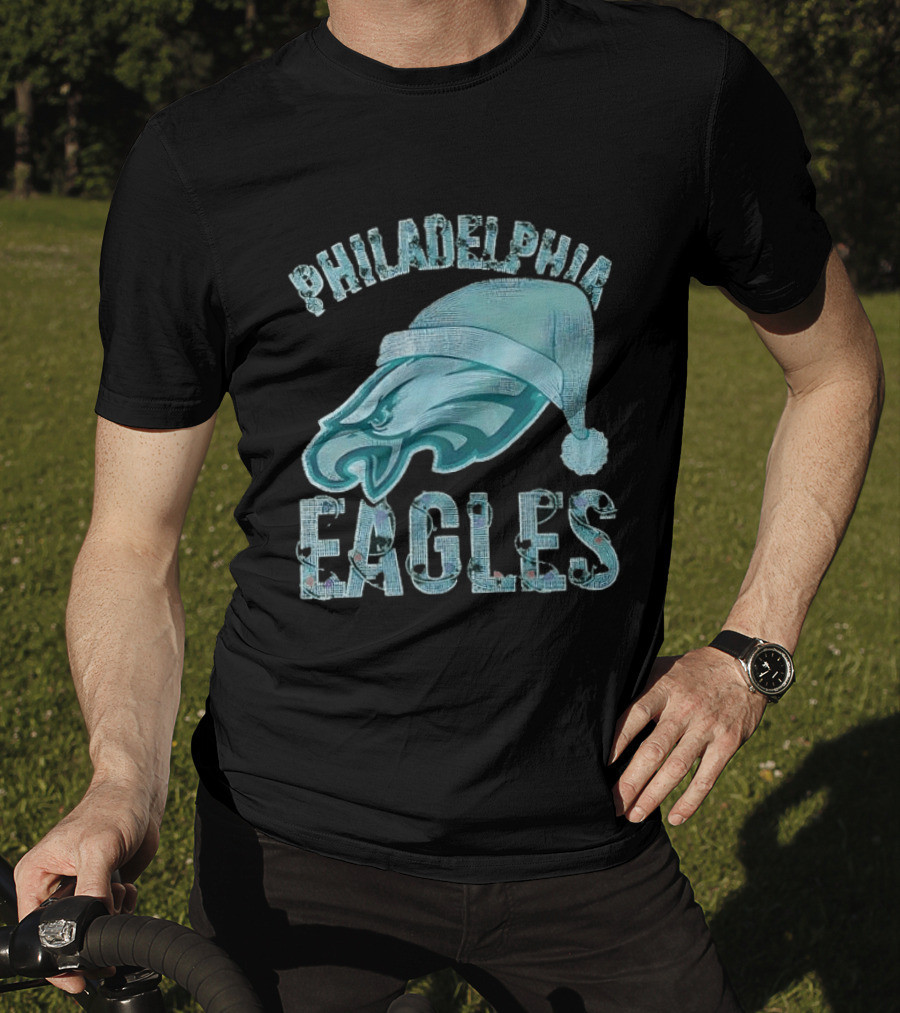 Philadelphia Eagles Festive Holiday Stone Studded Santa Hat T-Shirt