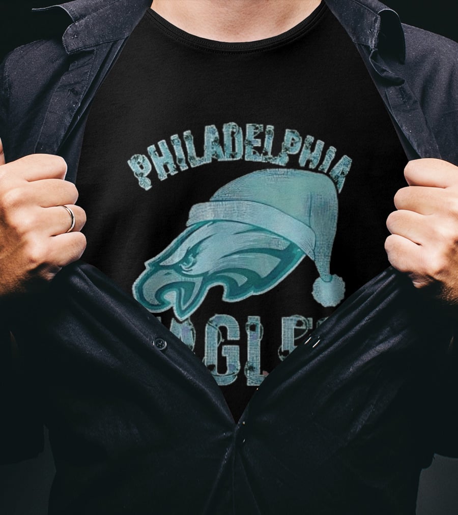Philadelphia Eagles Festive Holiday Stone Studded Santa Hat T-Shirt