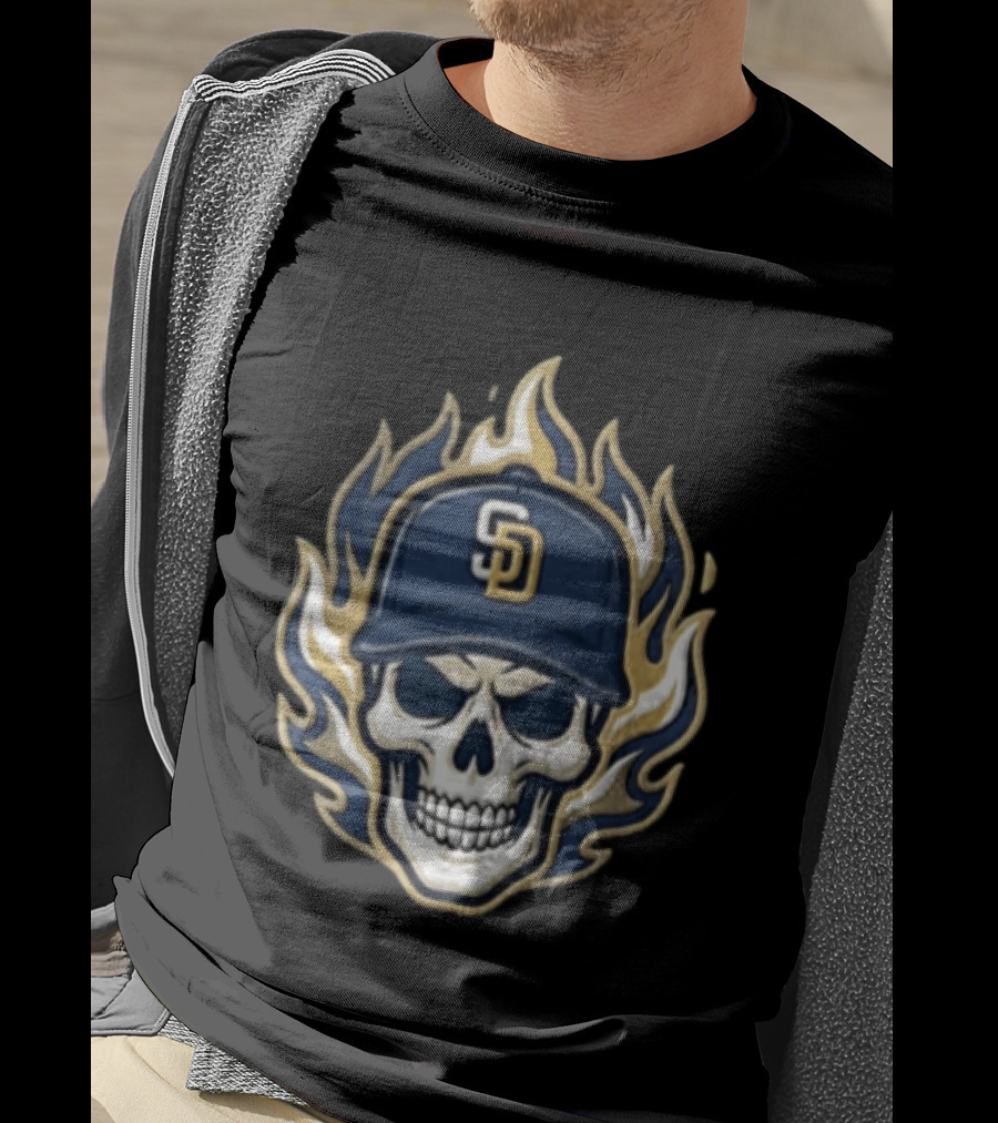 San Diego Padres Skull Cap Flames T-Shirt