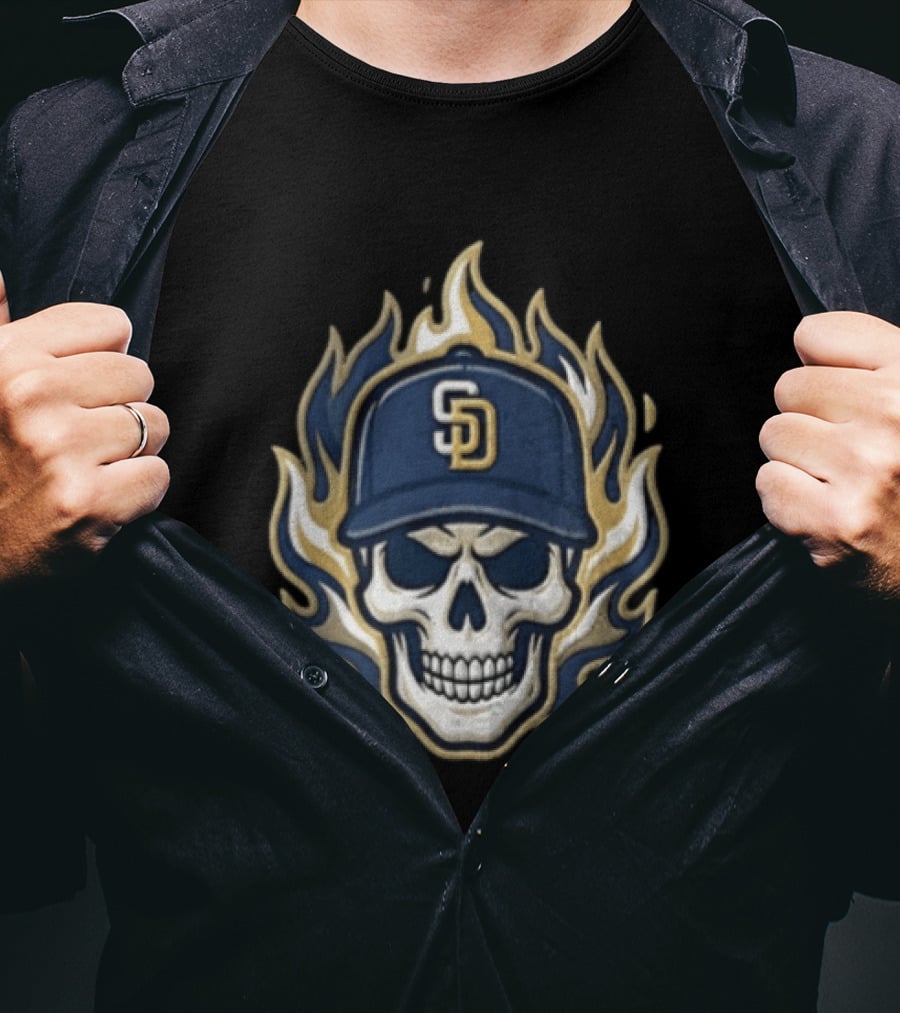 San Diego Padres Skull Cap Flames T-Shirt