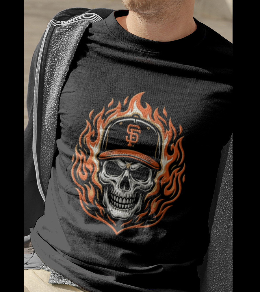 San Francisco Giants Skull Flames Baseball Cap T-Shirt