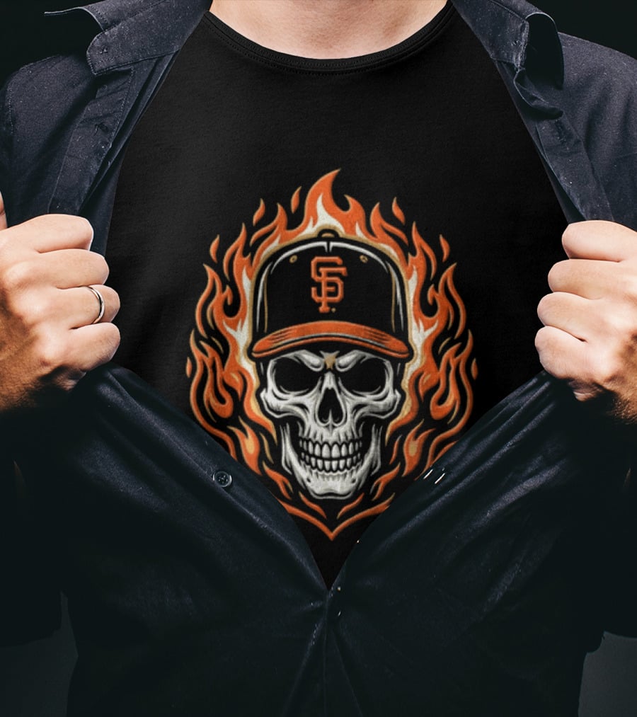 San Francisco Giants Skull Flames Baseball Cap T-Shirt
