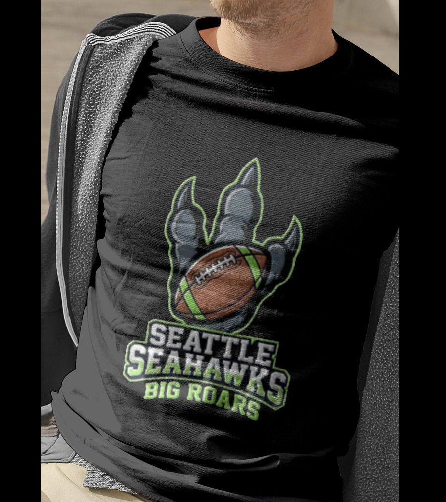Seattle Seahawks Big Roars Dinosaur Claw Football T-Shirt