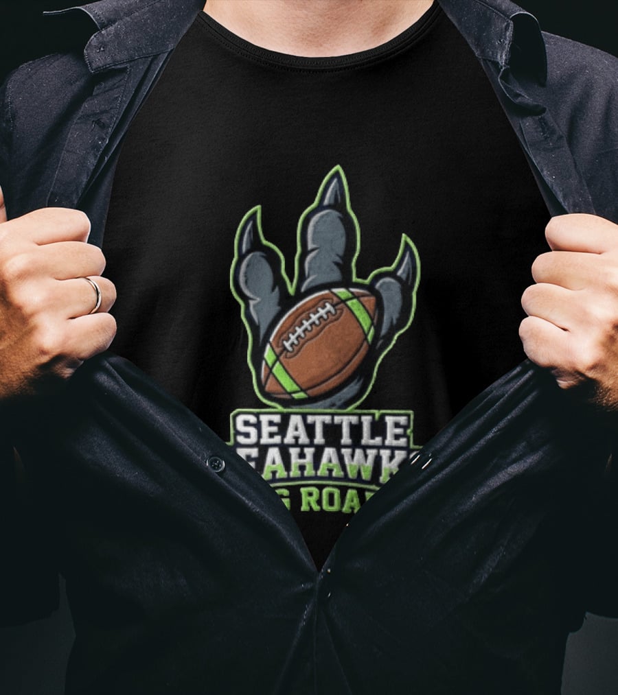 Seattle Seahawks Big Roars Dinosaur Claw Football T-Shirt