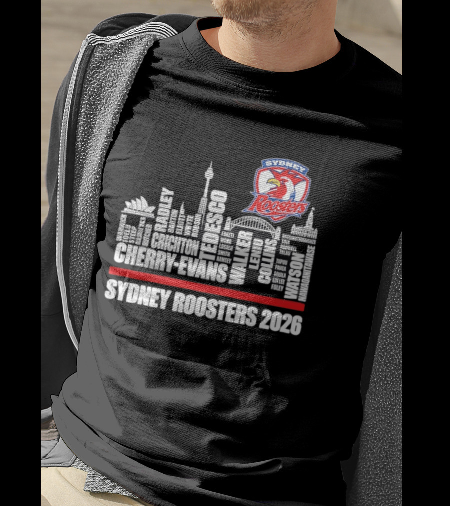 Sydney Roosters 2026 Tedesco Cherry Evans Walker Collins Skyline T-Shirt