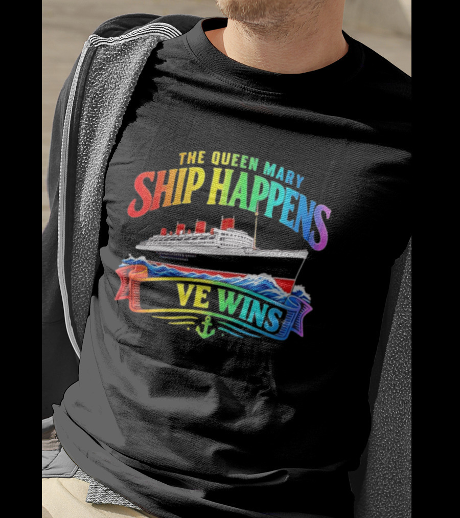 The Queen Mary Ship Happens Love Wins LGBTQ Pride Rainbow Anchor T-Shirt