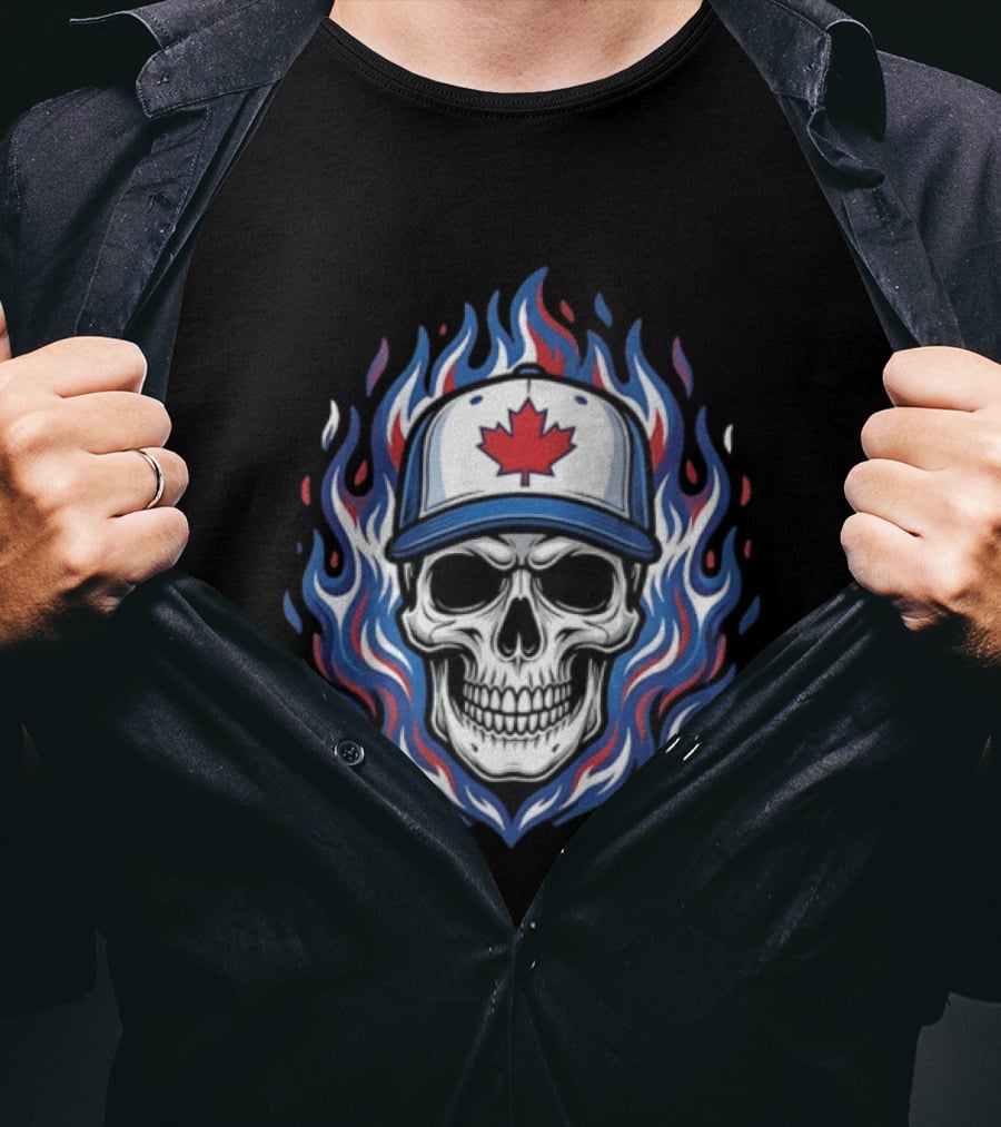 Toronto Blue Jays Skull Maple Leaf Flames T-Shirt