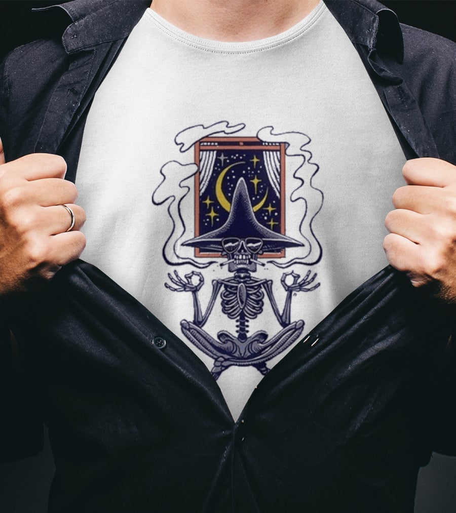 Sturgill Simpson Johnny Blue Skies Namaste Tour 2025 Skeleton Meditation Moon And Stars T-Shirt