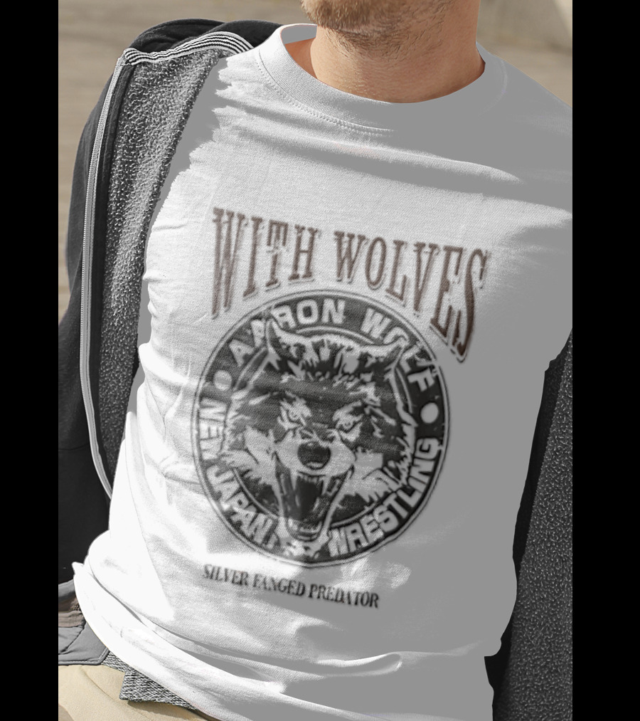 Aaron Wolf With Wolves New Japan Pro Wrestling Silver Fanged Predator T-Shirt