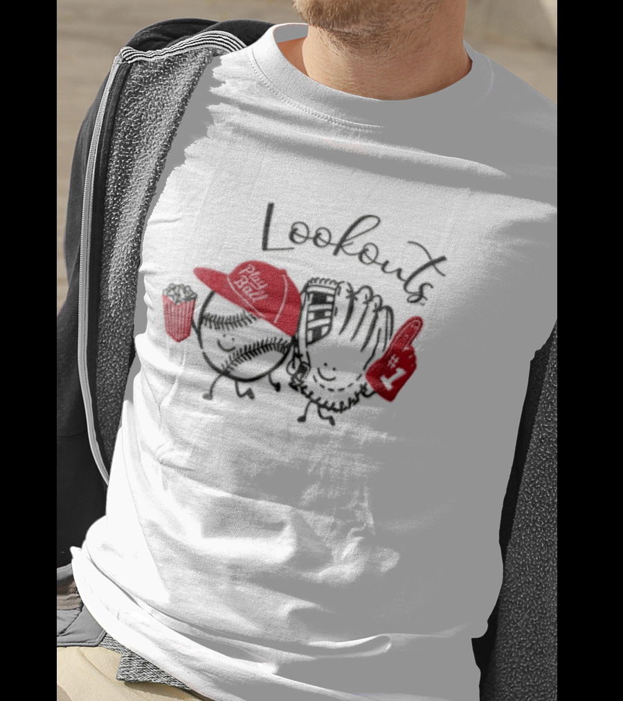 Chattanooga Lookouts Baseball Ball Glove Finger Play Ball T-Shirt