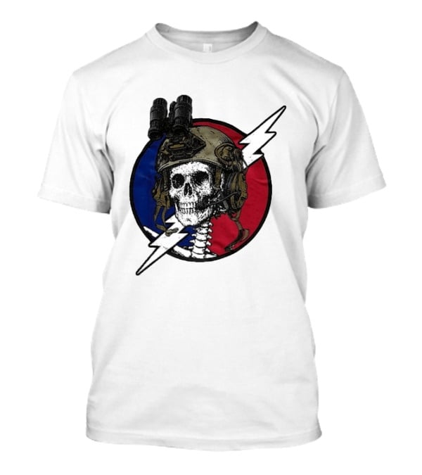 Grateful Dead Carry The Fire Skull With Helmet Lightning Bolt Blue Red Circle T-Shirt
