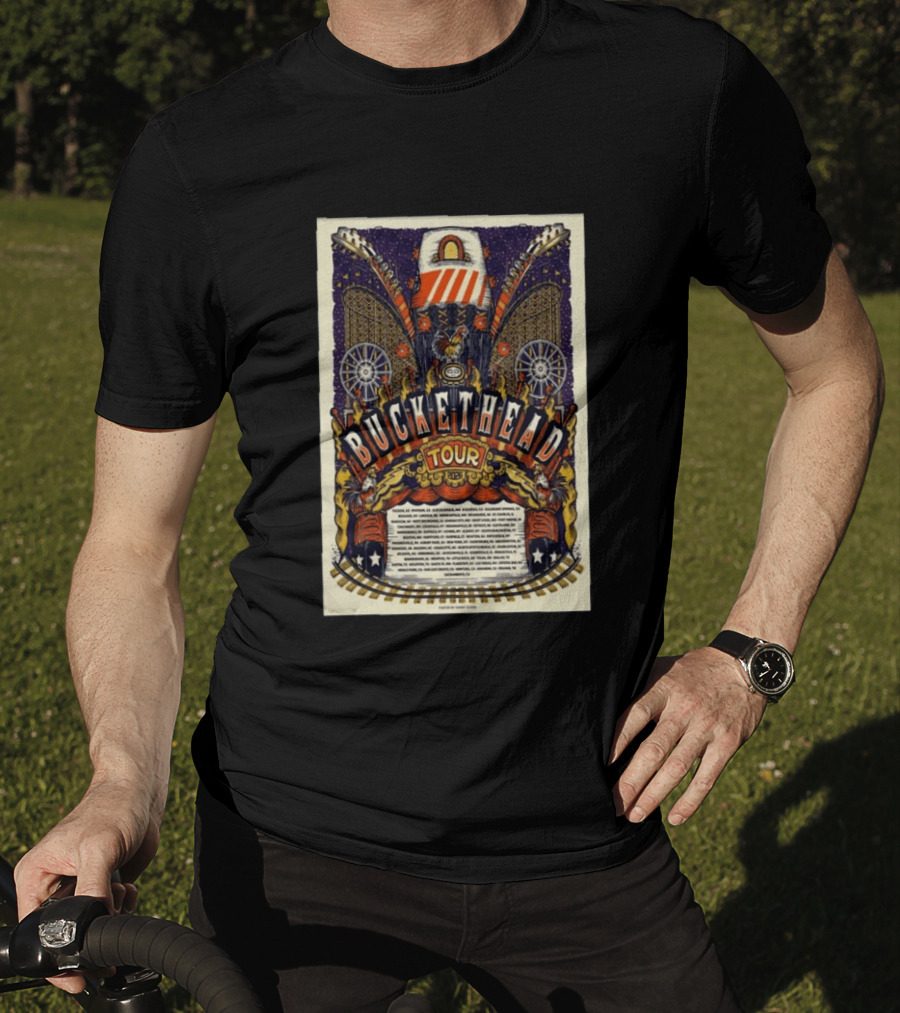 Buckethead 2026 Tour Psychedelic Rock Art With Guitars And Illustrations T-Shirt