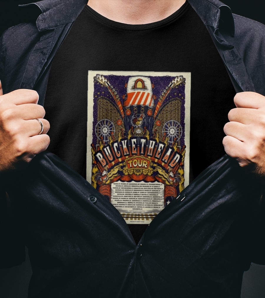 Buckethead 2026 Tour Psychedelic Rock Art With Guitars And Illustrations T-Shirt