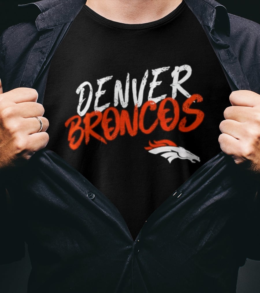 Denver Broncos Team Spirit Bold Brush Script With Iconic Horse T-Shirt